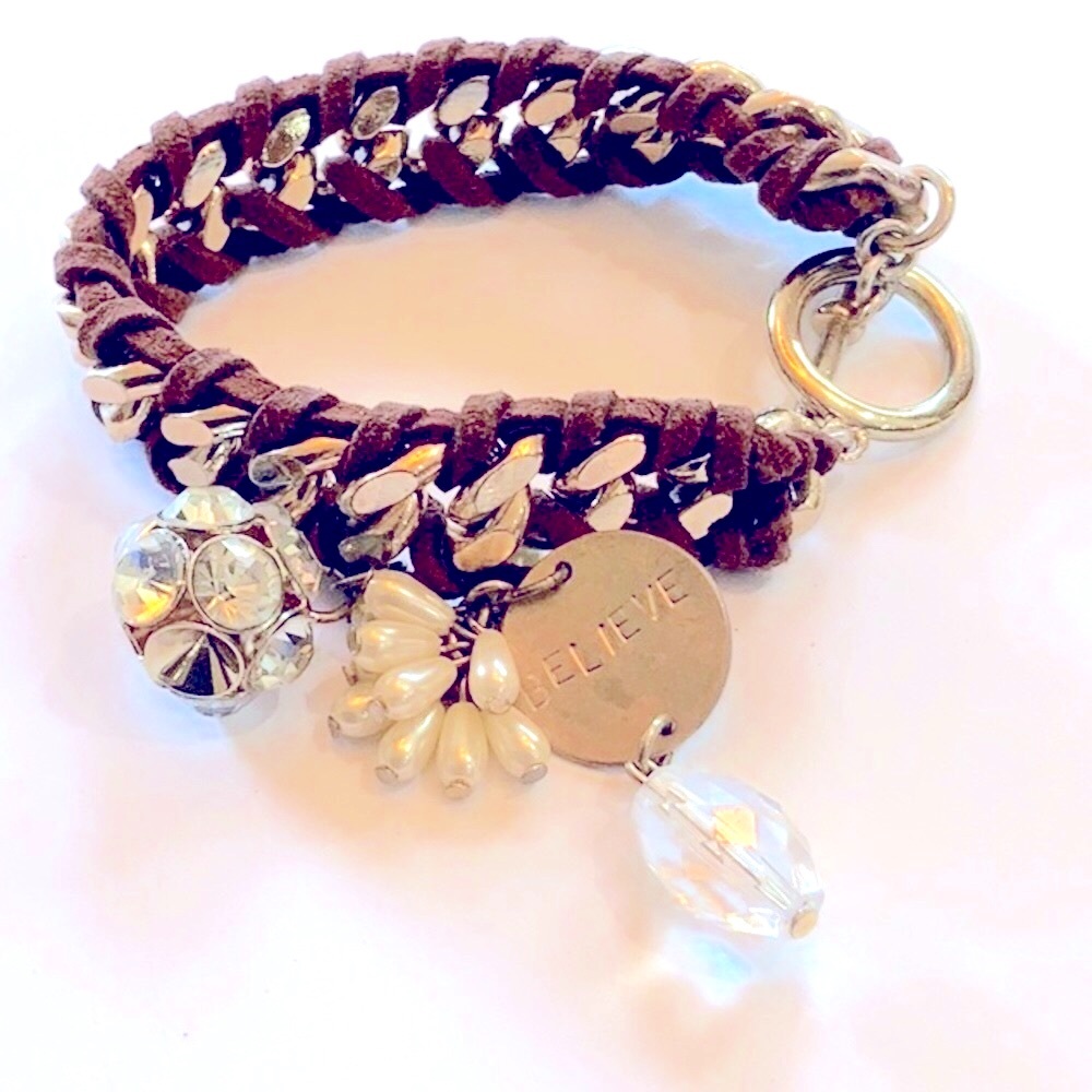 Chain and Sueded Woven Charm Toggle Bracelet